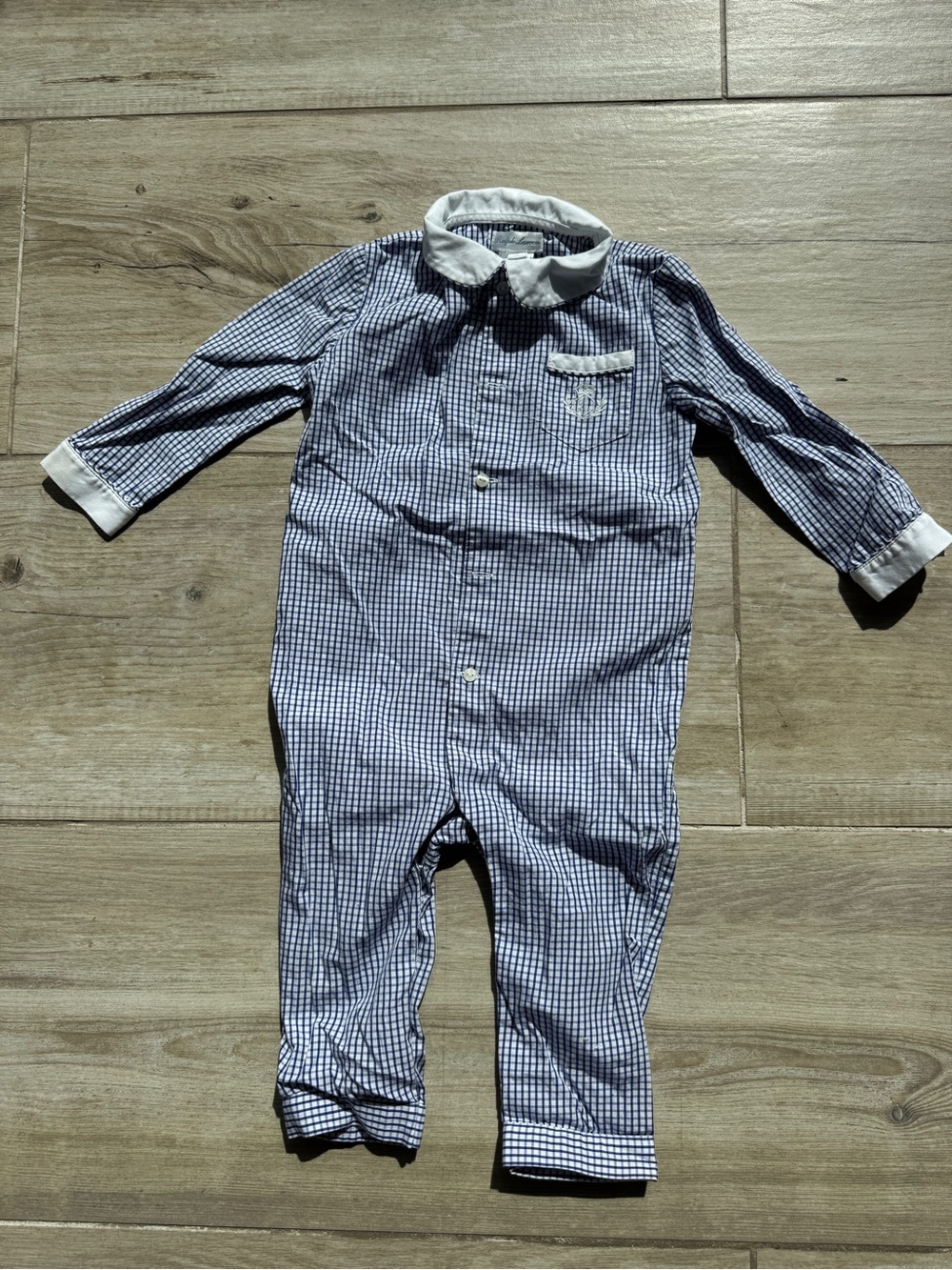 Ralph Lauren Baby Boys Blue Gingham Romper – Size 9M